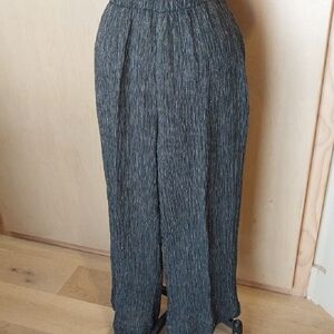Khangura B&W Crinkle Linen Pull On Wide Leg Pants